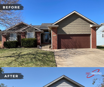 Refreshed this exterior with depth and drama using Hulette Ore for the body and Iron Ore for the trim, gutters + garage doors Photo