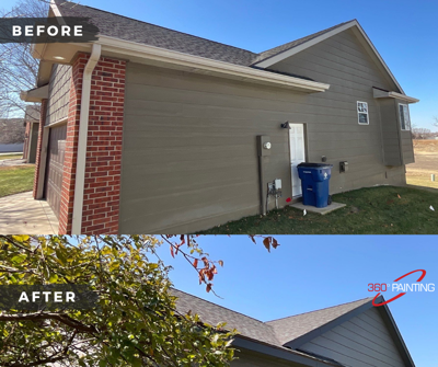 Refreshed this exterior with depth and drama using Hulette Ore for the body and Iron Ore for the trim, gutters + garage doors Photo