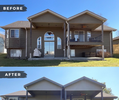 Refreshed this exterior with depth and drama using Hulette Ore for the body and Iron Ore for the trim, gutters + garage doors Photo