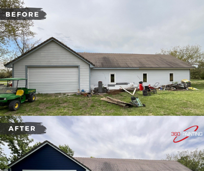 Refreshed this detached garage to stand out & look brand new with a high contrast, deep blue + white color palette Photo