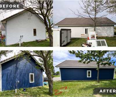 Refreshed this detached garage to stand out & look brand new with a high contrast, deep blue + white color palette Photo