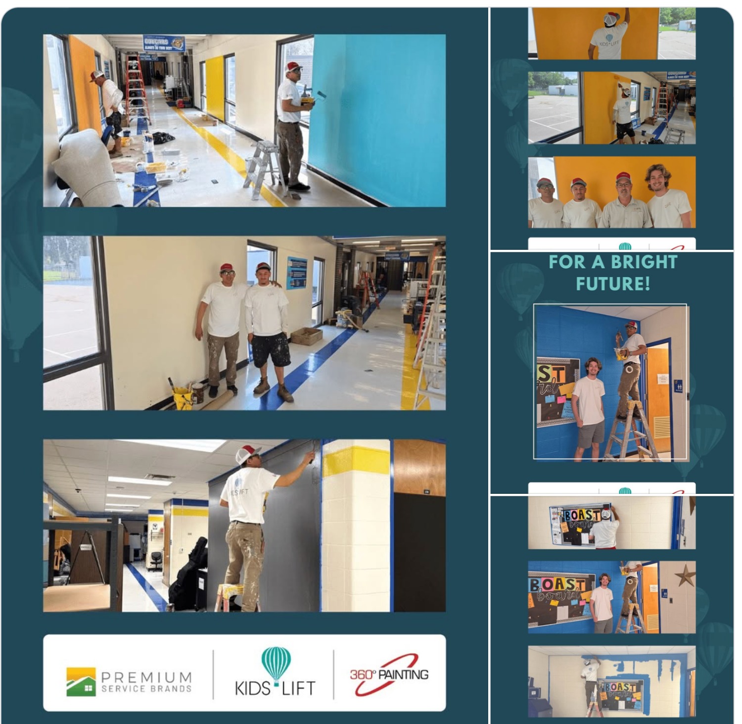 men working on painting the walls of a school