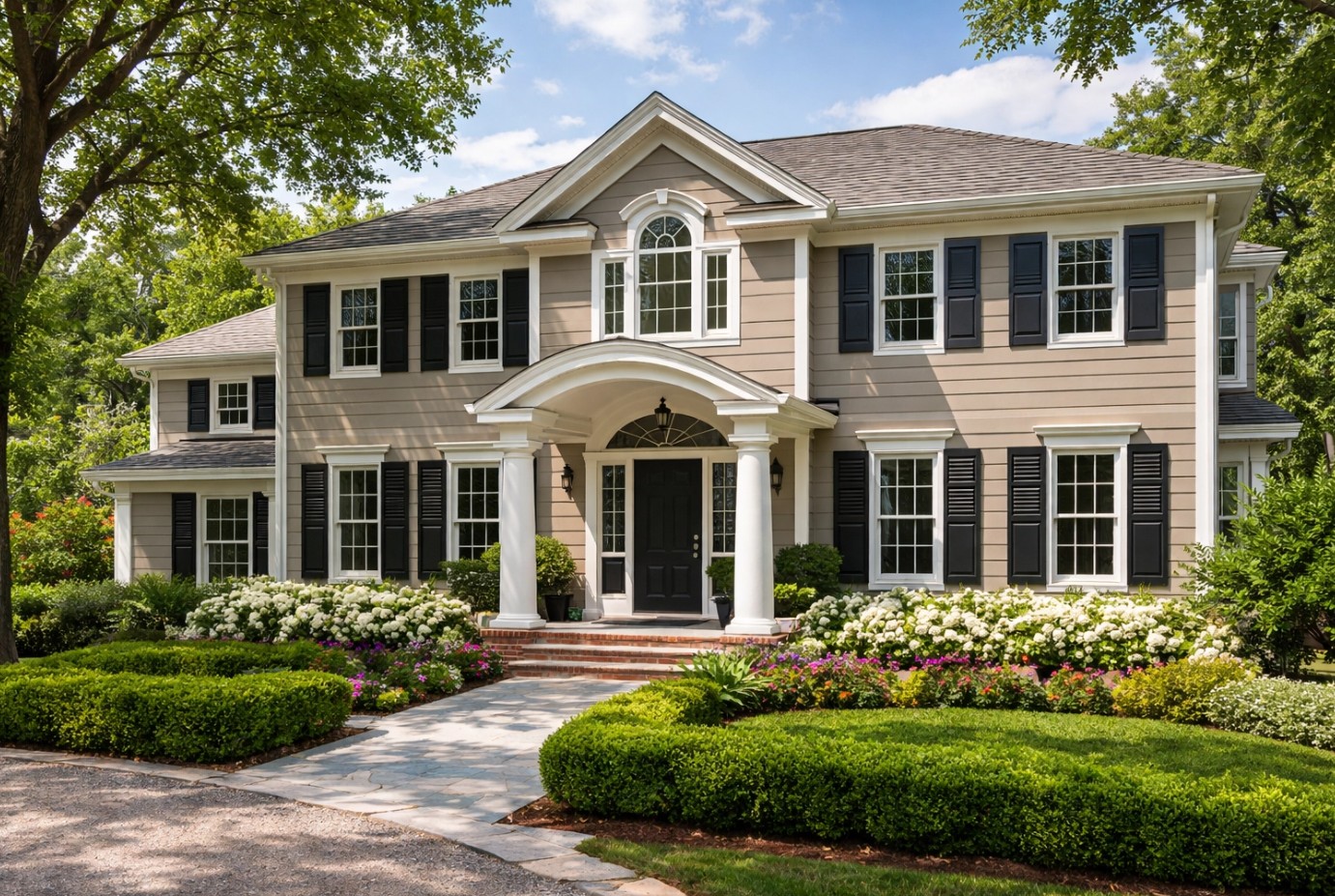 Charming Brentwood home with warm neutral exterior paint colors