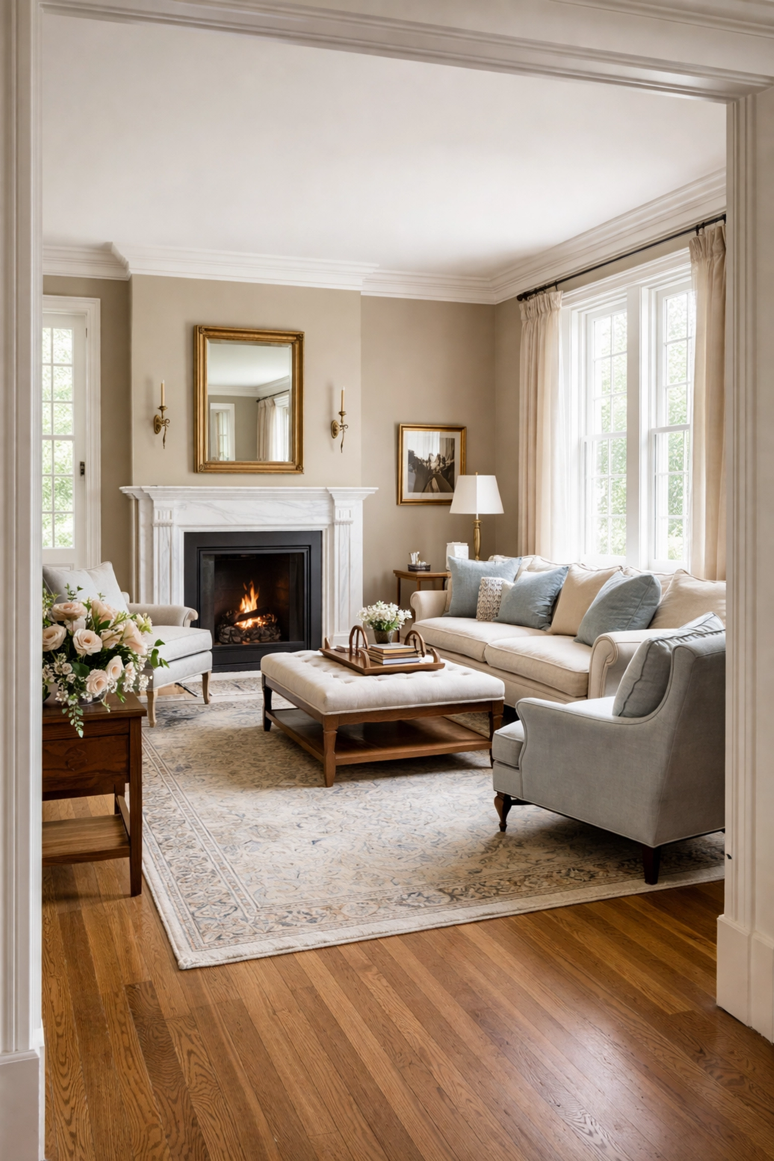 Historic Nashville home interior with warm beige walls and white trim