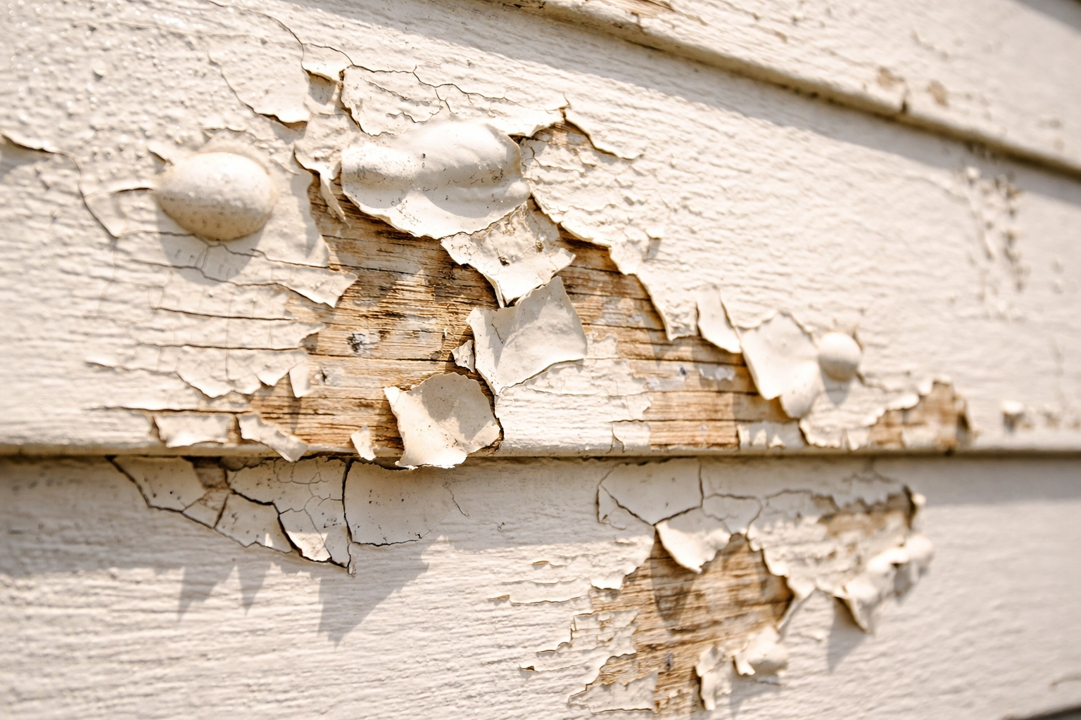 Close-up of paint blistering and peeling due to moisture damage